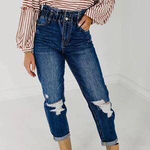Kancan Olivia Paperbag Boyfriend Ripped Denim Jeans